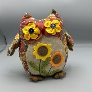 Fall Foliage Fabric Felt Owl Door Stop Home Decor Weighted Base Pumpkins 10"